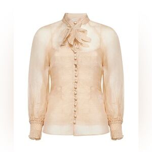 ZIMMERMANN Illustration Cream Ramie Linen Flower Button Down Blouse Top AU 1